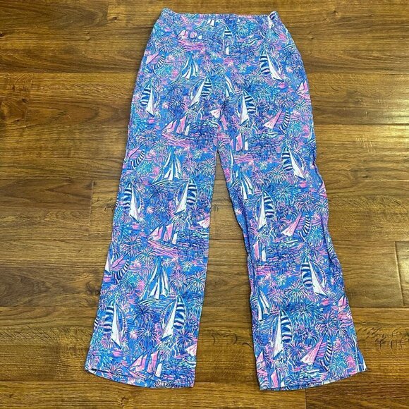 Lilly Pulitzer Deri Linen Palazzo Pants, Boca Blue It's a Sailabration Size S - Picture 4 of 9